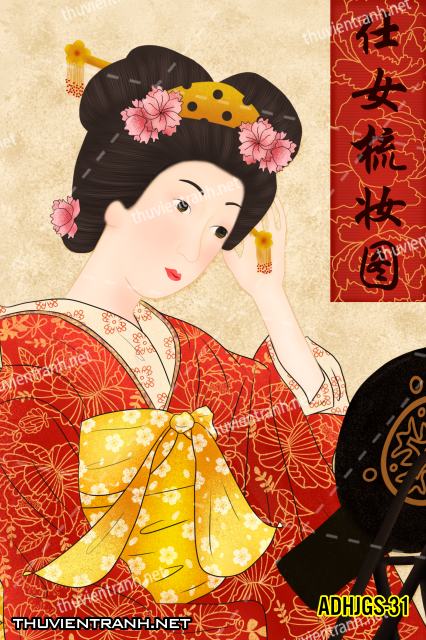 Tranh dán tường Cô gái  Nhật Bản mặc kimono, tranh minh họa cô gái Nhật Bản xưa -ADHJGS-31 - Kết quả tìm kiếm tranh tường